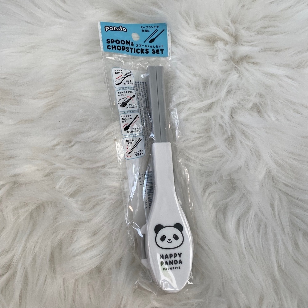 Panda Spoon and Chopstick Set. White/Gray/Black.